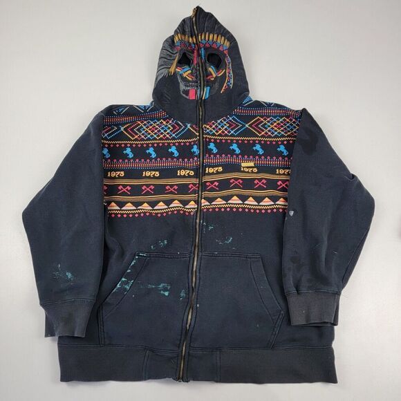 Vtg Y2K Avirex Full Zip Distressed Hoodie Skull Facemask Sweatshirt Mens Sz XL - Picture 1 of 11